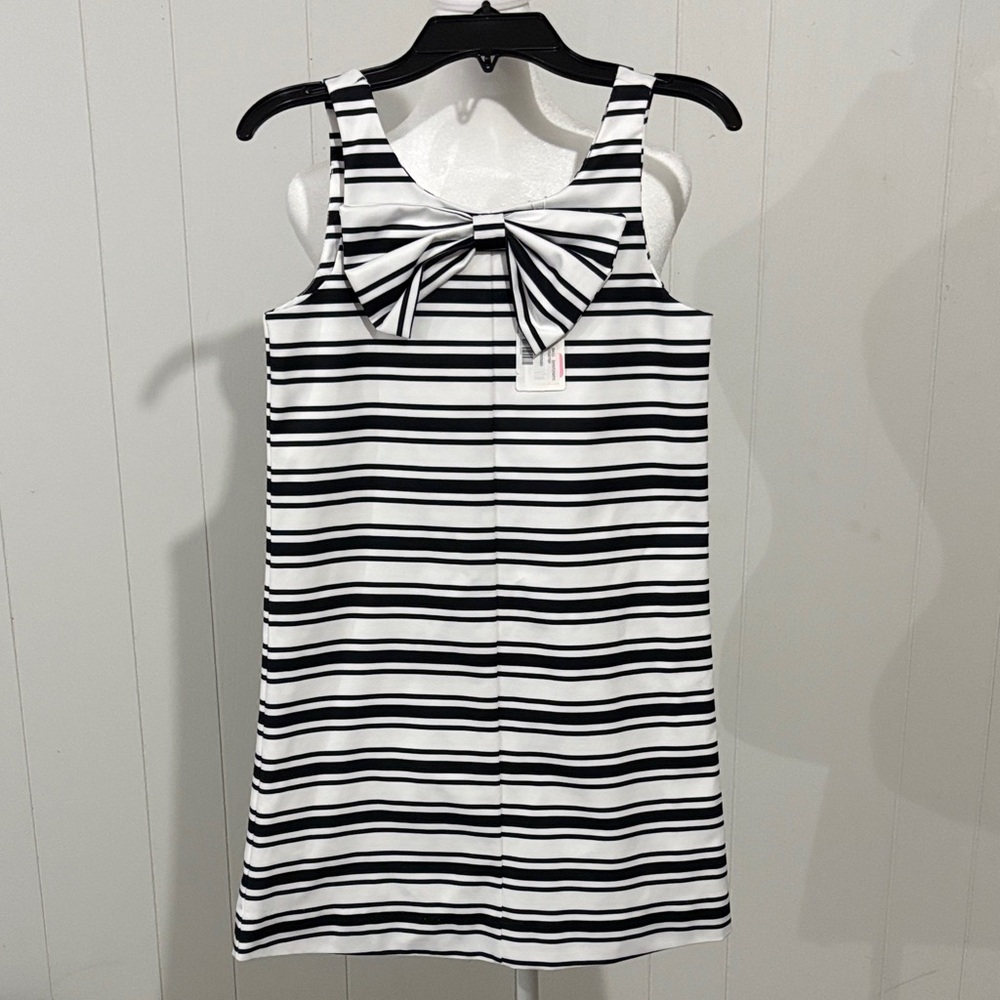 GB girls Black and White Striped Bow-Front Dress